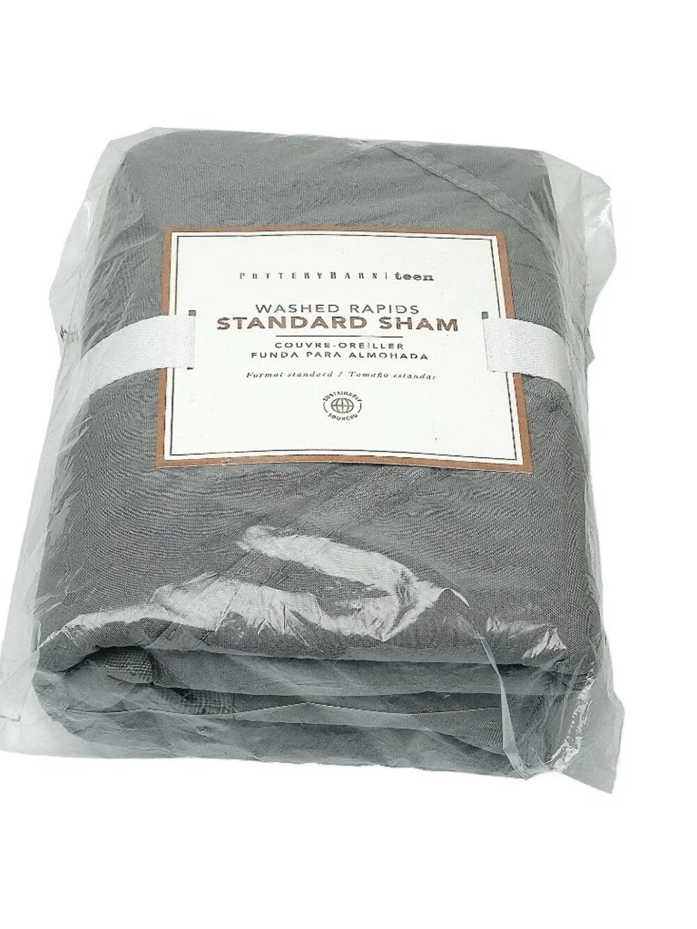Pottery Barn Teen Pillow Sham Quilted Standard Size Washed Rapids Gray  NWT